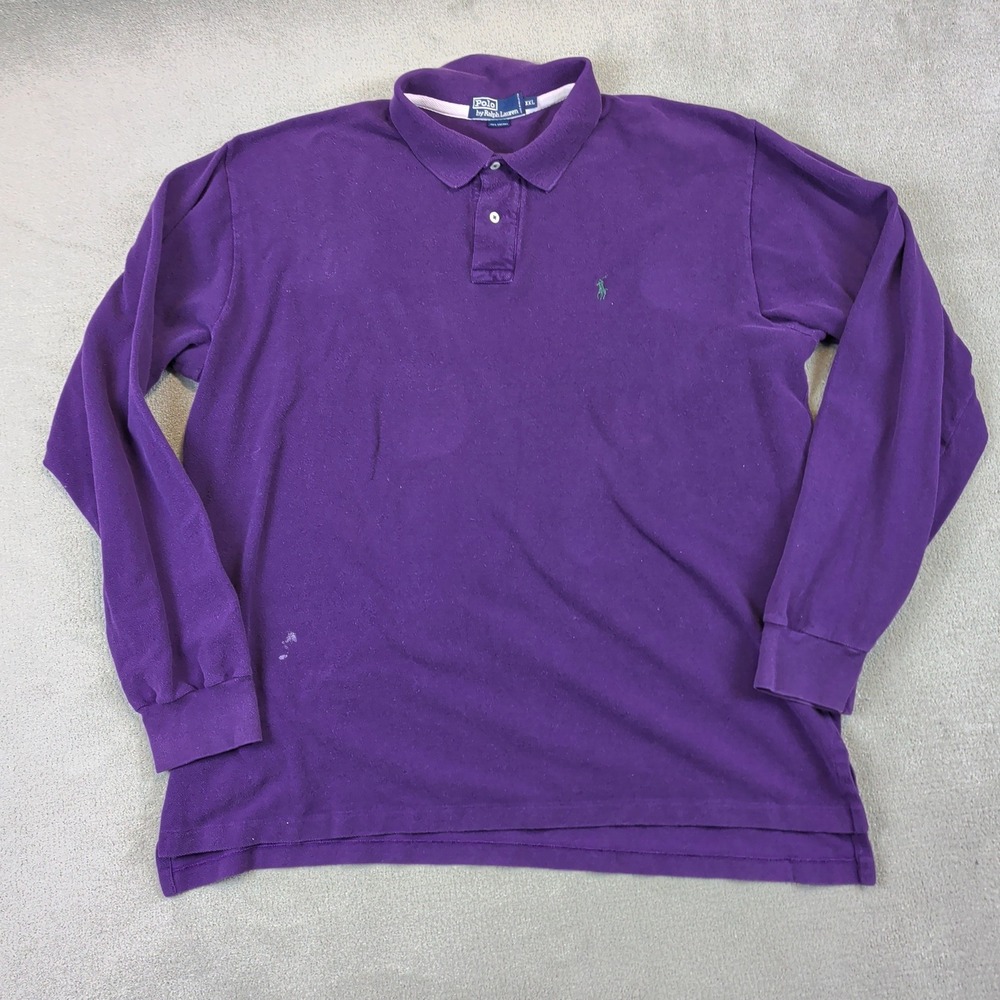 Polo Ralph Lauren Polo Shirt Mens XXL Purple Long Sleeve Pique Cotton Green Pony